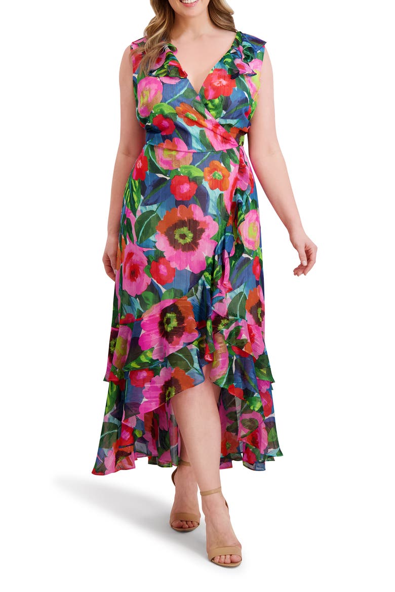Print Ruffle High-Low Midi Dress, Main, color, MULTI