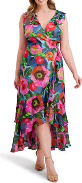 Kensie Print Ruffle High-Low Midi Dress