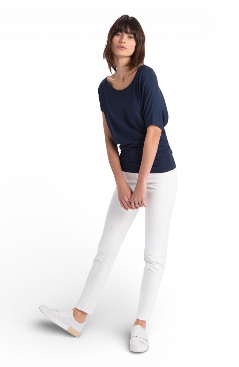 Marcella Elena Asymmetric Sleeve Batwing Top, Alternate, color, Dark Blue