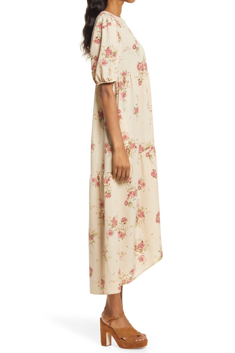 Floral Midi Dress, Alternate, color, NATURAL