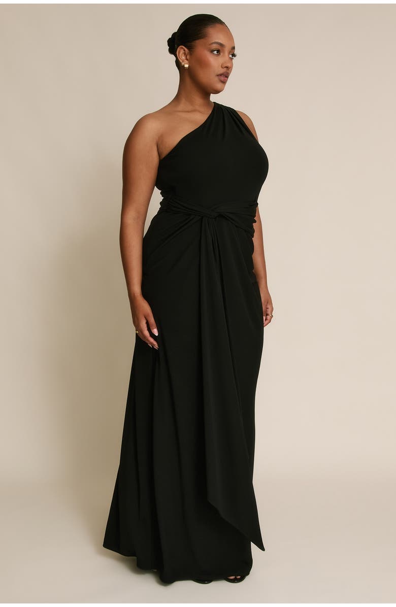 Six Stories One Shoulder Drape Stretch Bridesmaid, Alternate, color, Black