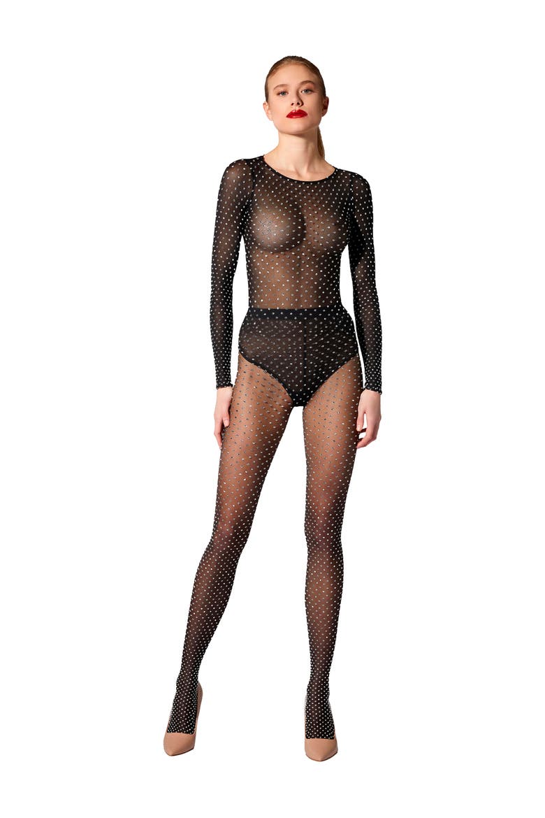 Shimmer Dot Tights, Alternate, color, BLACK/SILVER