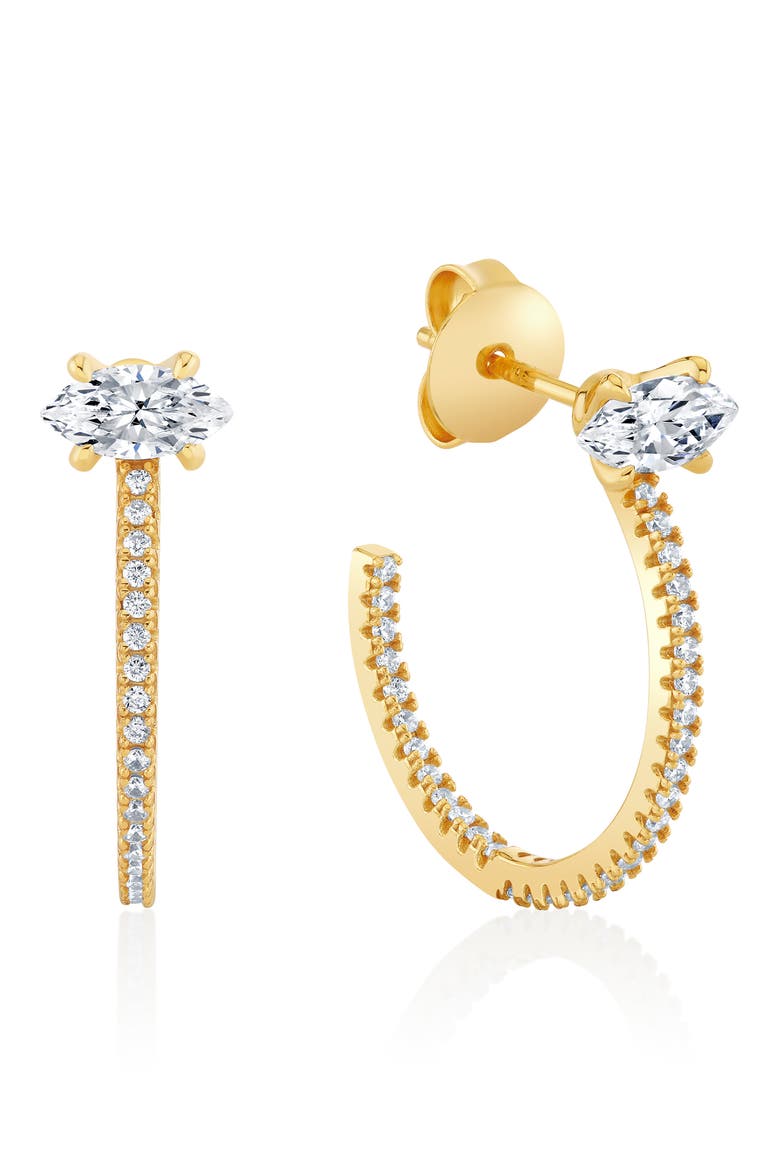 Marquise-Cut Pavé Cubic Zirconia Huggie Hoop Earrings, Main, color, 18KT YELLOW GOLD / CLEAR STONE