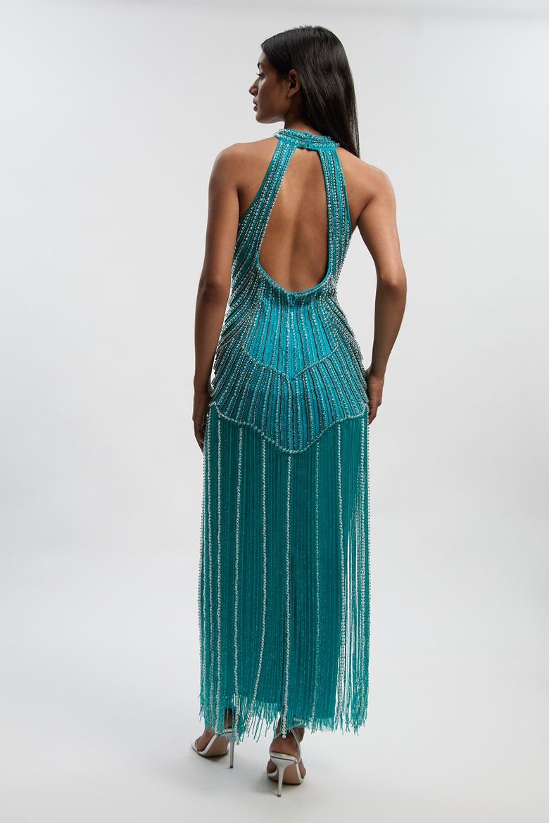 Crystal Fringe Maxi Dress, Alternate, color, Blue