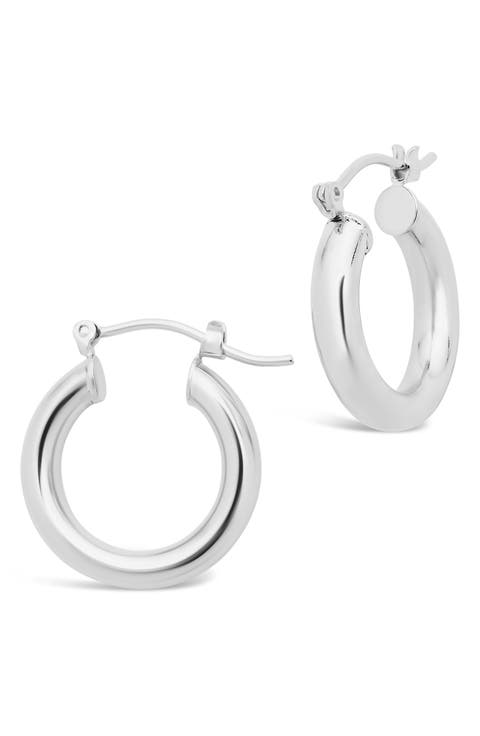 Rhodium Plated Chunky Tube Hoop Earrings