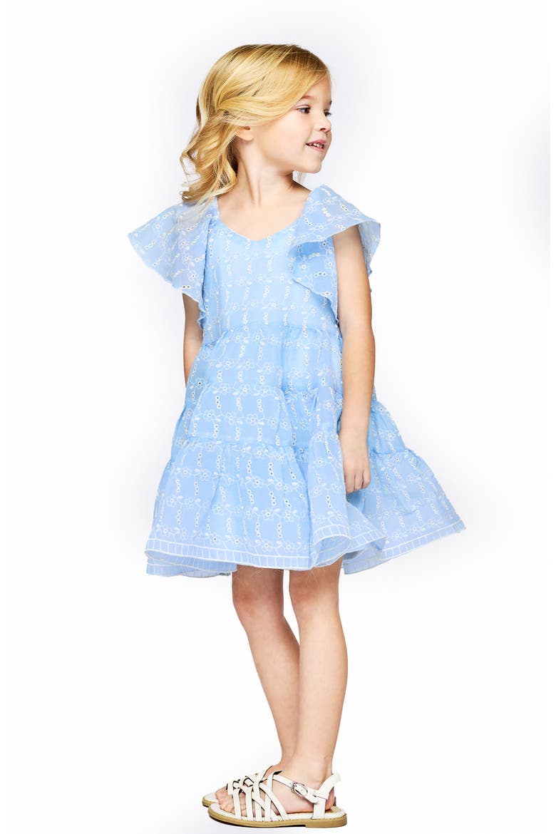 Kids' Eyelet Tiered Dress, Alternate, color, BLUE