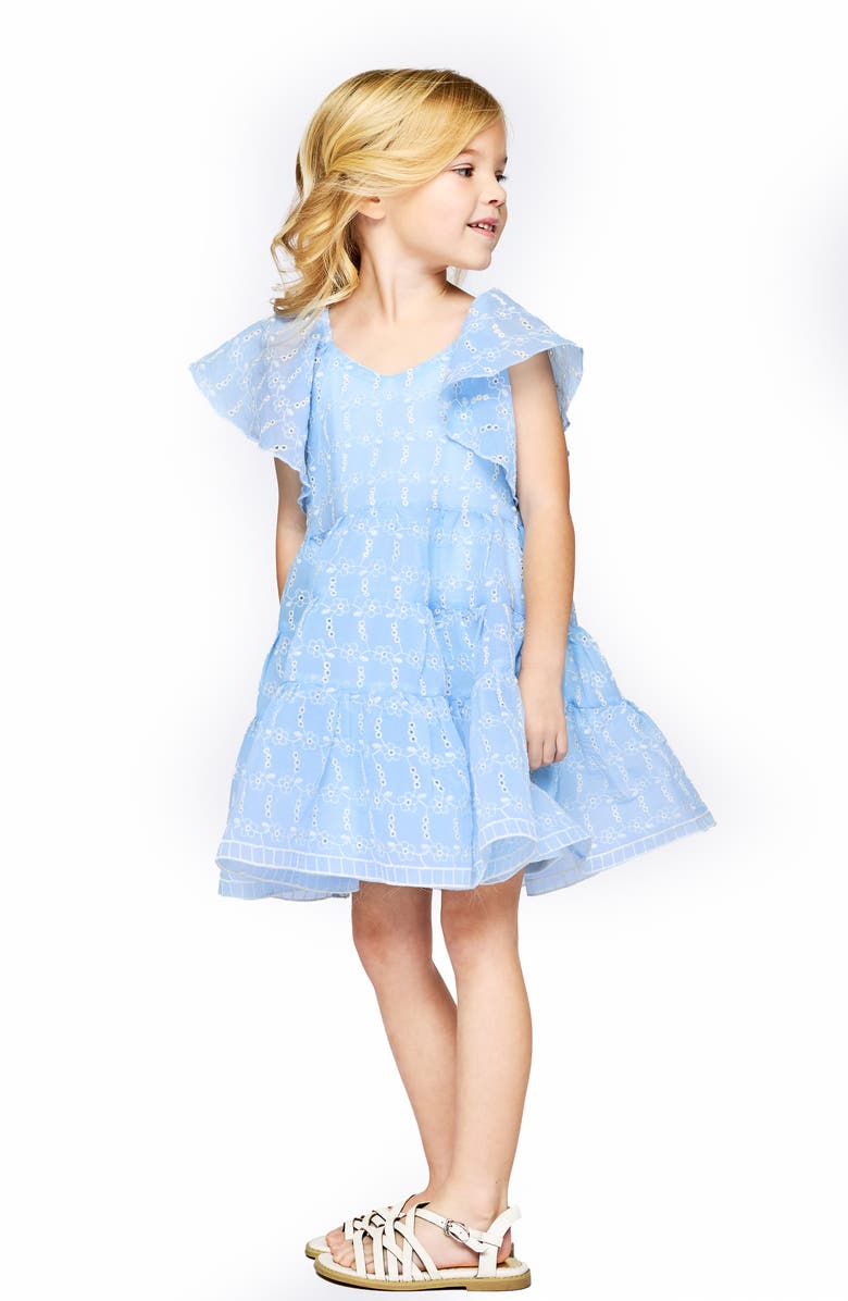 Hannah Banana Kids' Eyelet Tiered Dress, Alternate, color, Blue
