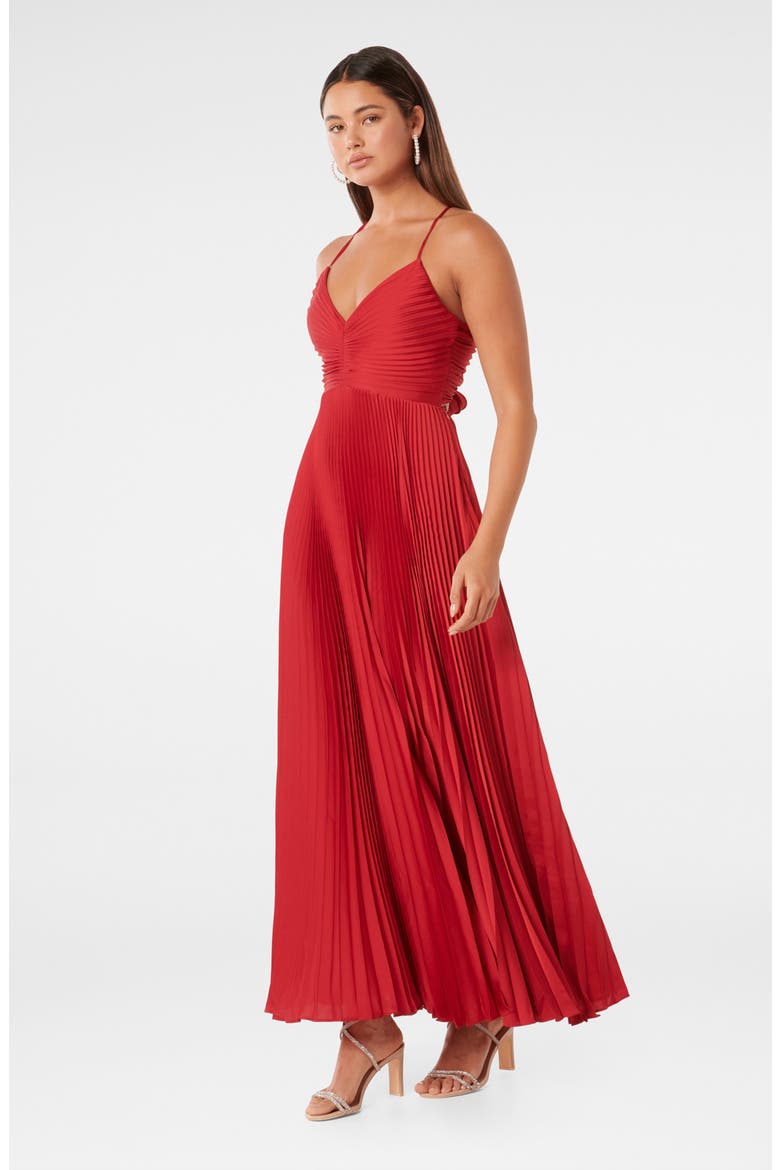 Geri Pleated Tie Back Maxi Dress, Alternate, color, RED
