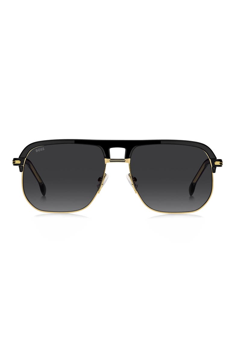 59mm Gradient Square Sunglasses, Main, color, BLACK GOLD/ DARK GREY SF