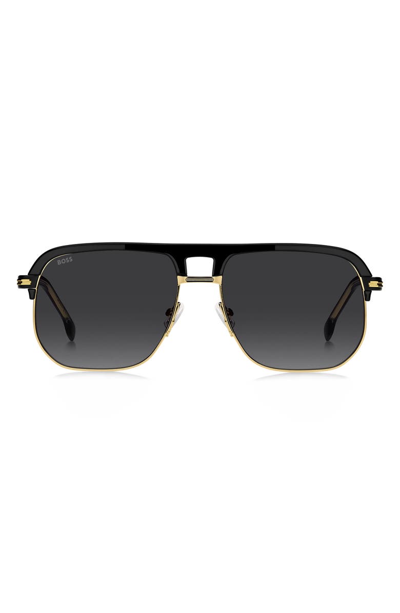 BOSS 59mm Gradient Square Sunglasses, Main, color, Black Gold/ Dark Grey Sf