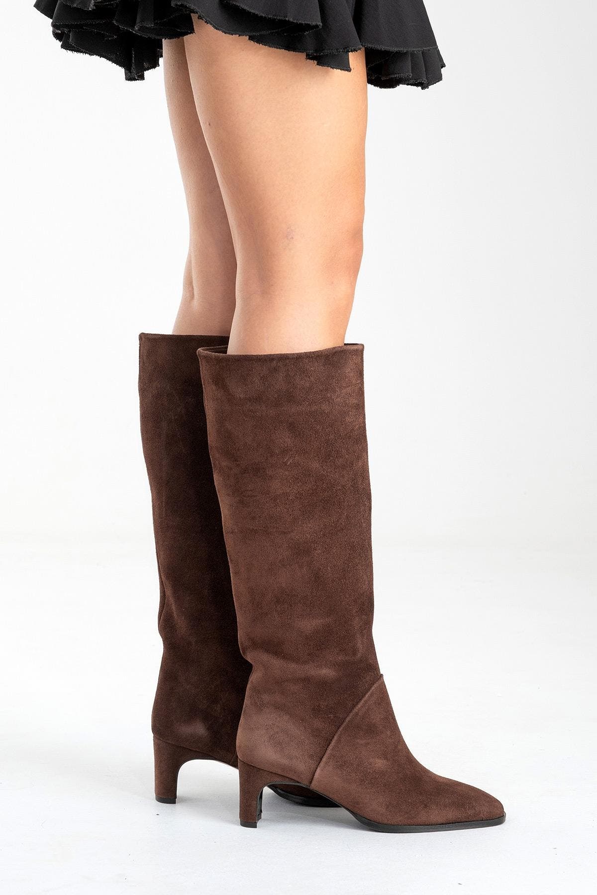 Taly Leather Block Heel Knee High Boot, Alternate, color, Brown Suede