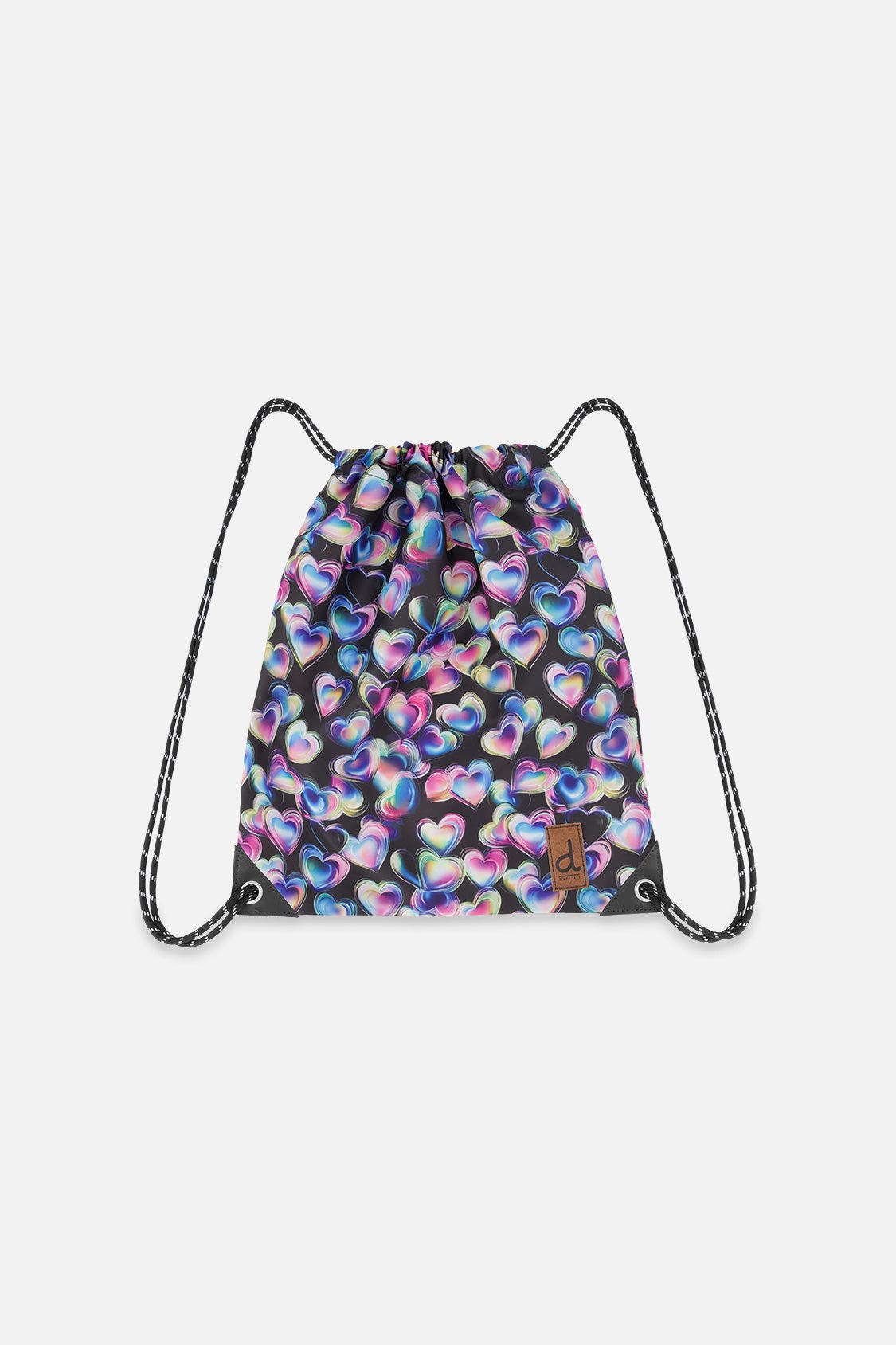 Hearts Practical Charming Lightweight Drawstring Bag, Main, color, Black Printed with Hearts