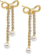 BY ADINA EDEN Pearl Bow Tennis Drop CZ Stud Earring