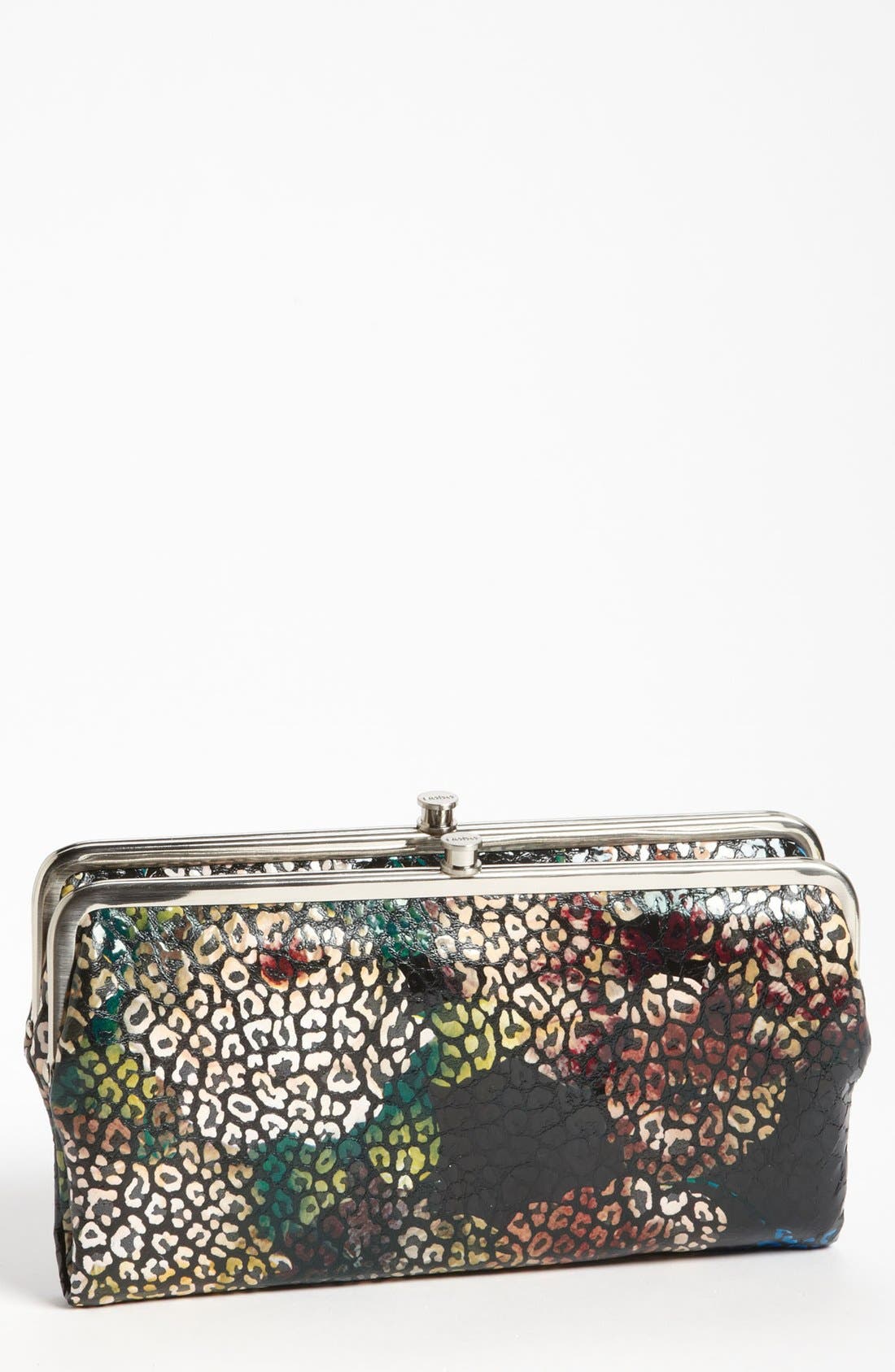 Lauren Leather Double Frame Clutch, Main, color, BLACK HOLIDAY