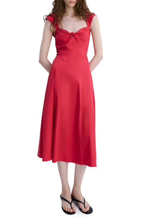 Open Back Cotton Blend Midi Dress