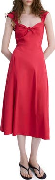 MANGO Open Back Cotton Blend Midi Dress