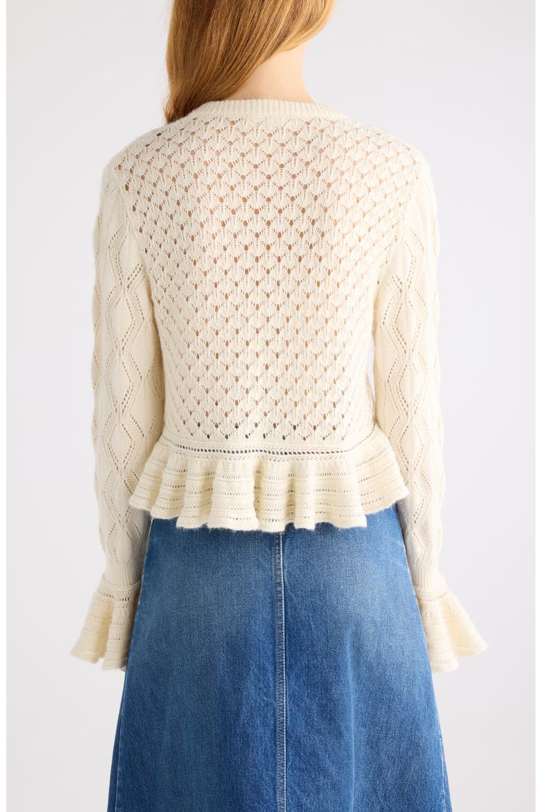 Mixed Pointelle Stitch Cotton, Alpaca & Silk Blend Cardigan, Alternate, color, ICONIC MILK