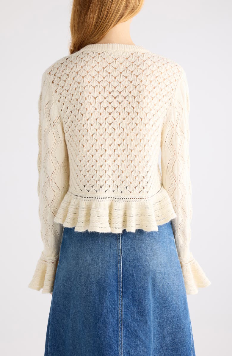 Chloé Mixed Pointelle Stitch Cotton, Alpaca & Silk Blend Cardigan, Alternate, color, Iconic Milk
