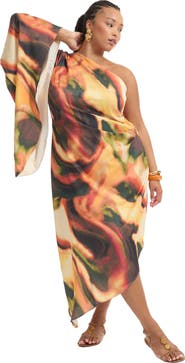 June + Vie Asymmetrical One Sleeve Cape Dress