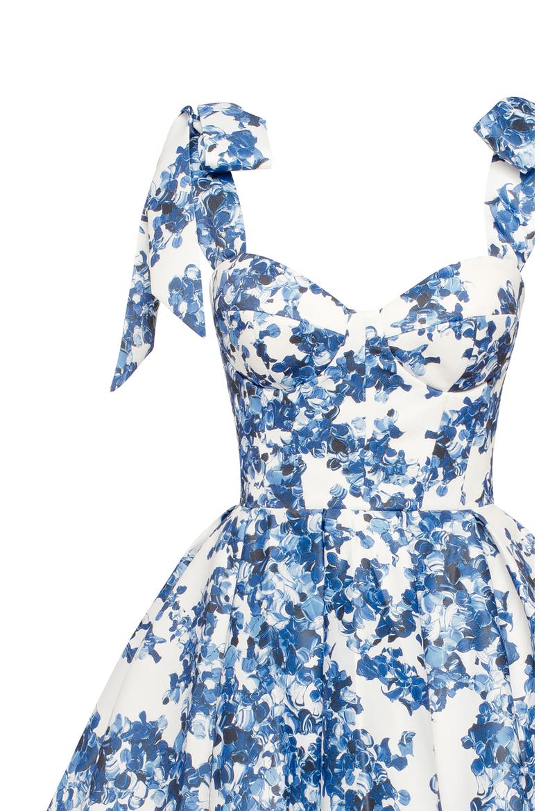 Fitted Bodice A-Line Floral Mini Dress for Cocktail Events, Alternate, color, Blue-Double