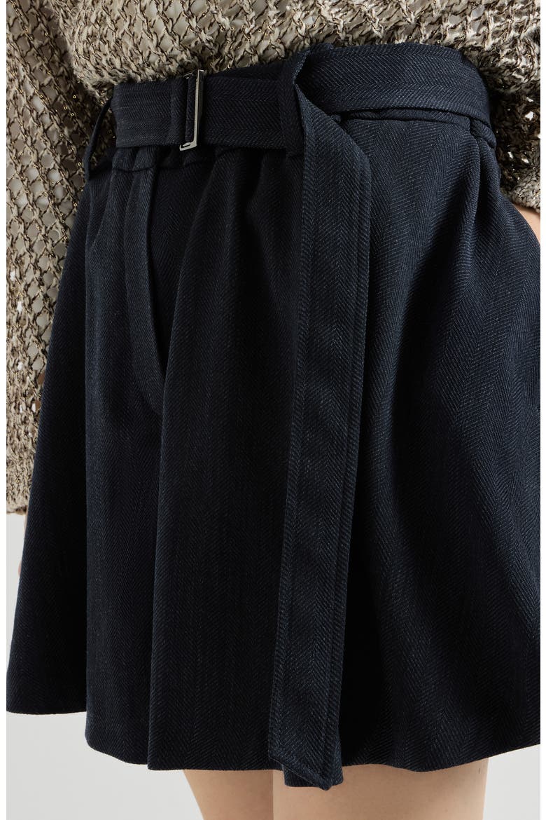 Virgin wool crêpe chevron skirt-pants with monili, Alternate, color, Navy Blue