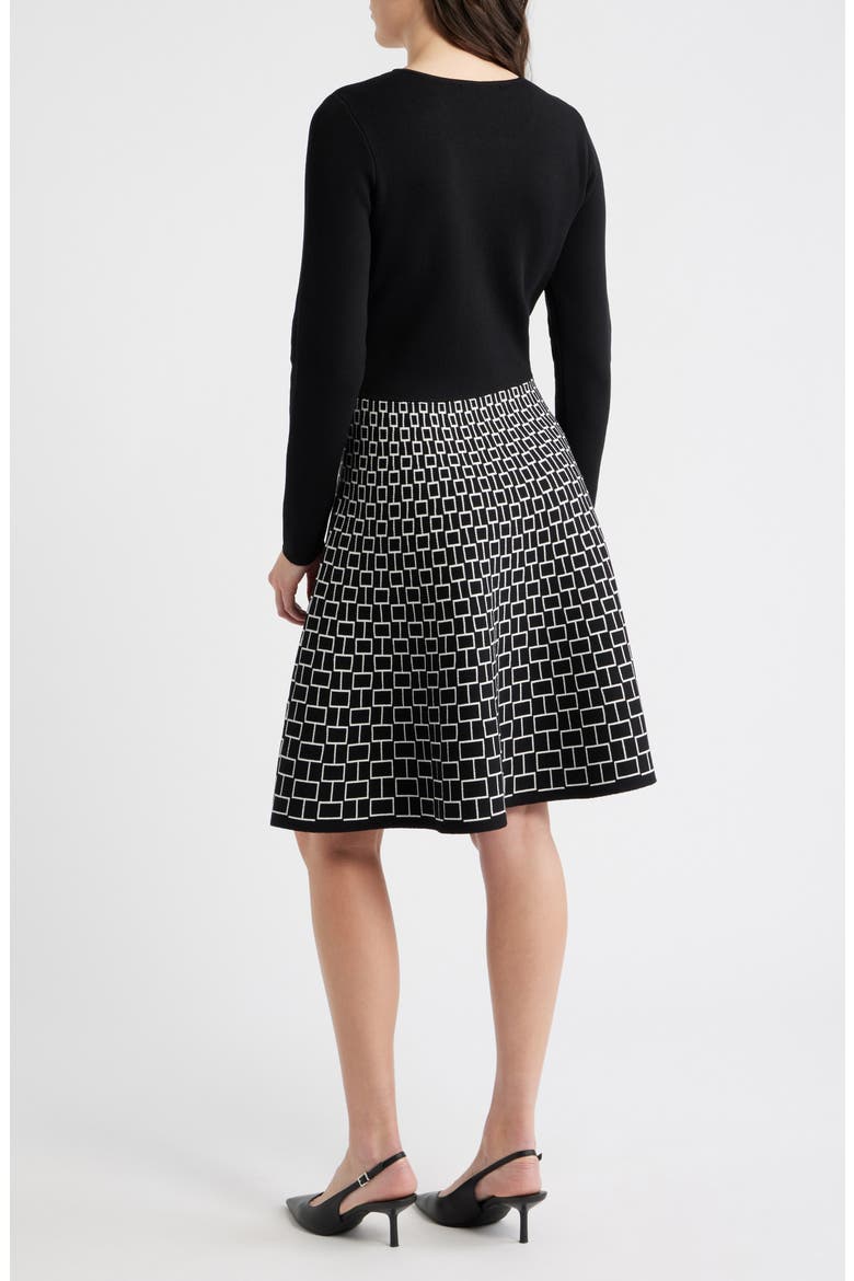 Long Sleeve Jacquard Sweater Dress, Alternate, color, BLACK IVORY
