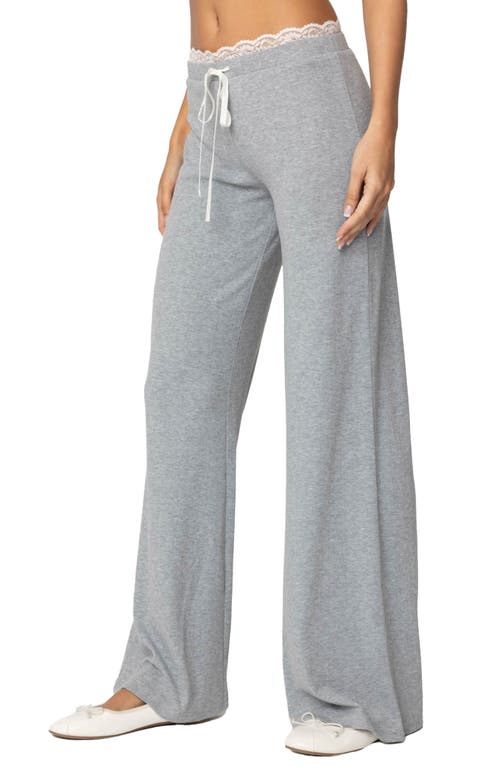 EDIKTED EDIKTED PEEKABOO LACE TRIM KNIT WIDE LEG PANTS 