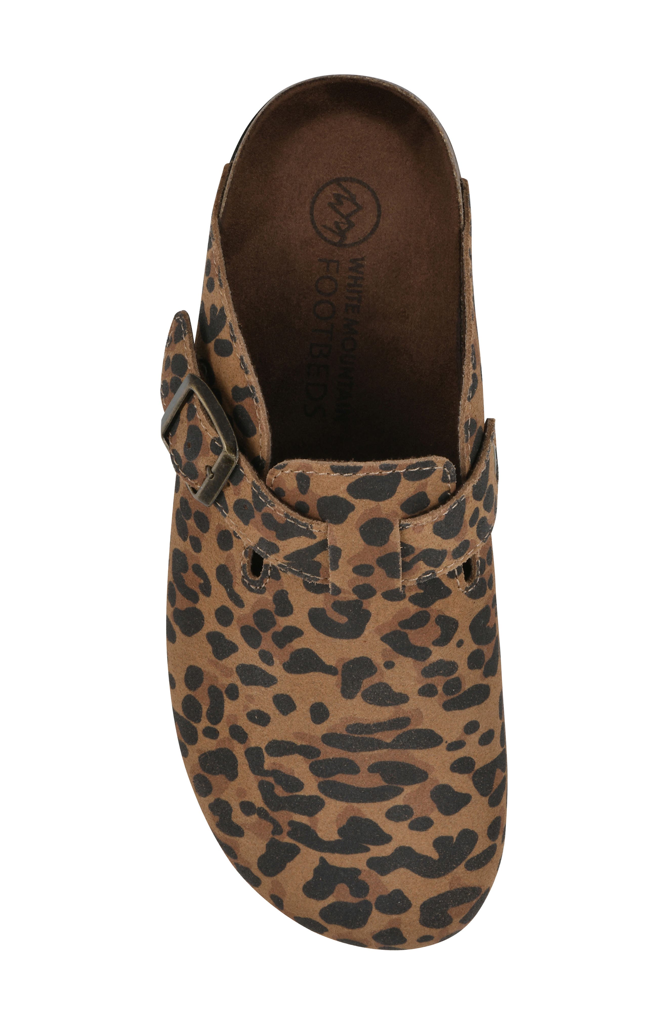White Mountain Footwear Bari Faux Shearling Footbed Suede Mule, Alternate, color, Brown/ Leopard/ Suede