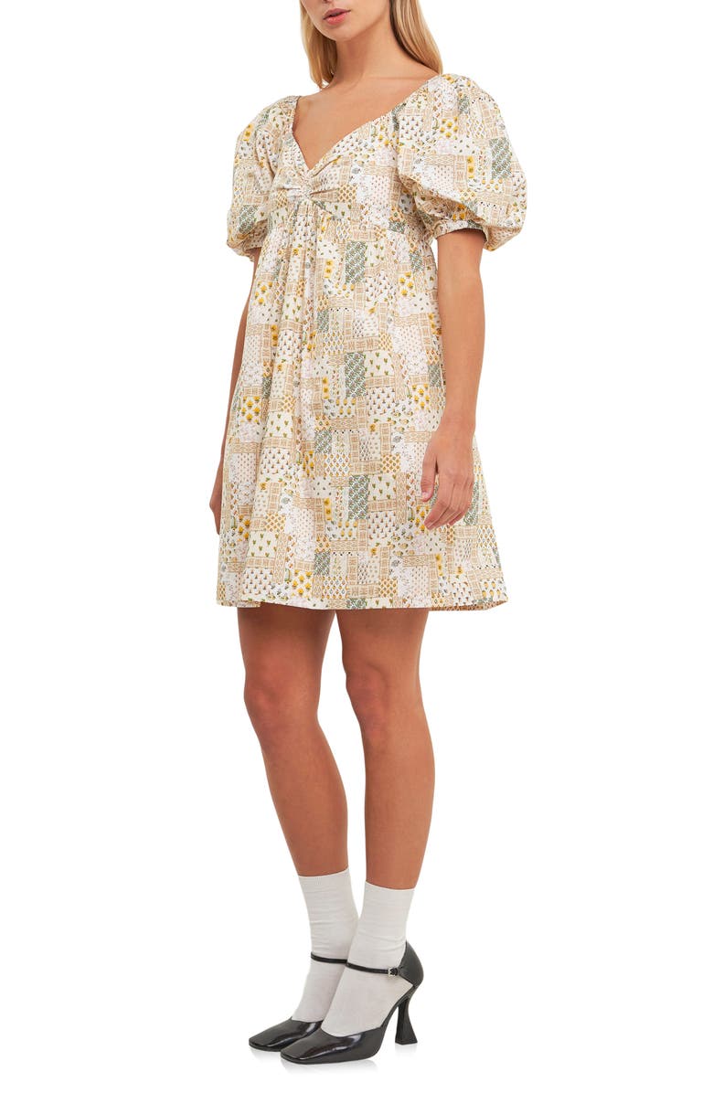 Free the Roses Patchwork Puff Sleeve Babydoll Dress, Alternate, color, Multi