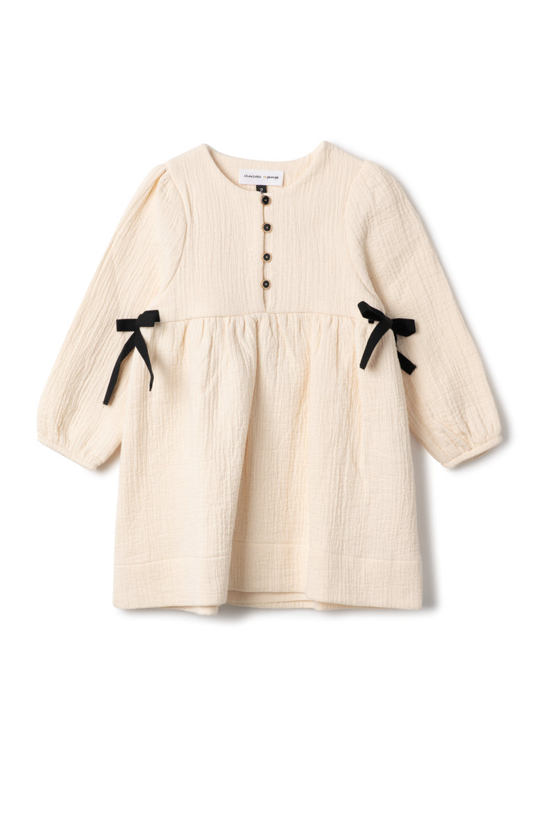 Button Front A-Line Woven Ribbon Dress, Alternate, color, Off White