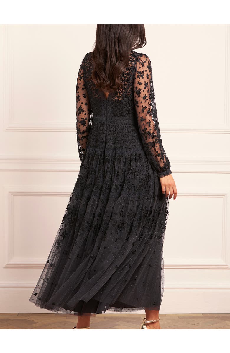 Needle & Thread Celestia Ribbon Long Sleeve V-Neck Gown, Alternate, color, Graphite