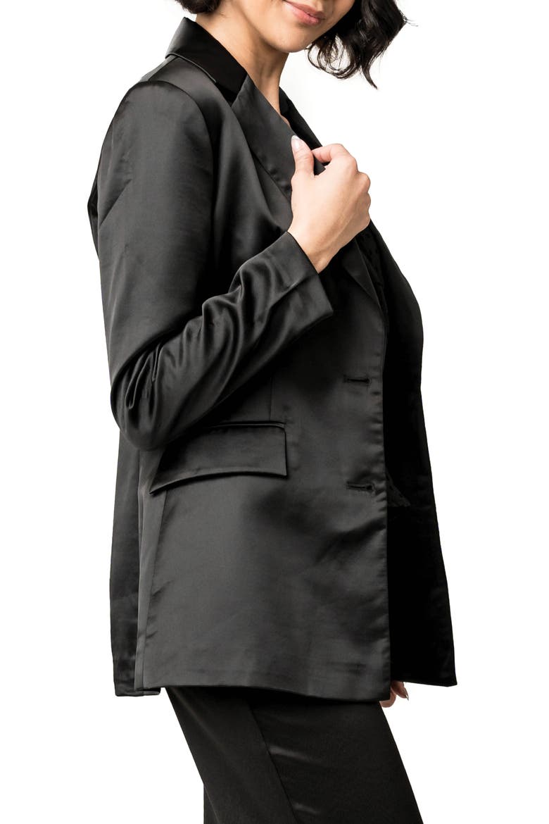 Shine Effect Longline Blazer, Alternate, color, BLACK