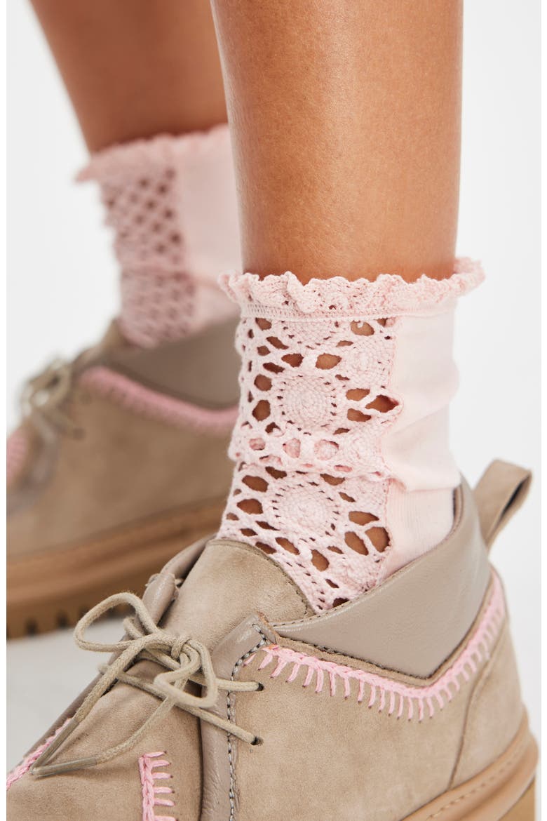 Rubies Crochet Inset Crew Socks, Alternate, color, STRAWBERRY