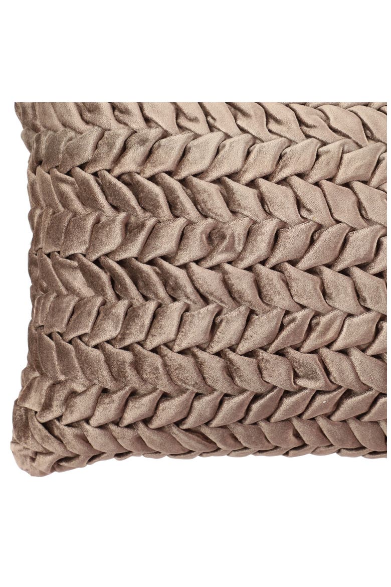 Beige Velvet Square Decorative Throw Pillow with Smocked Braid Pattern, Alternate, color, BEIGE