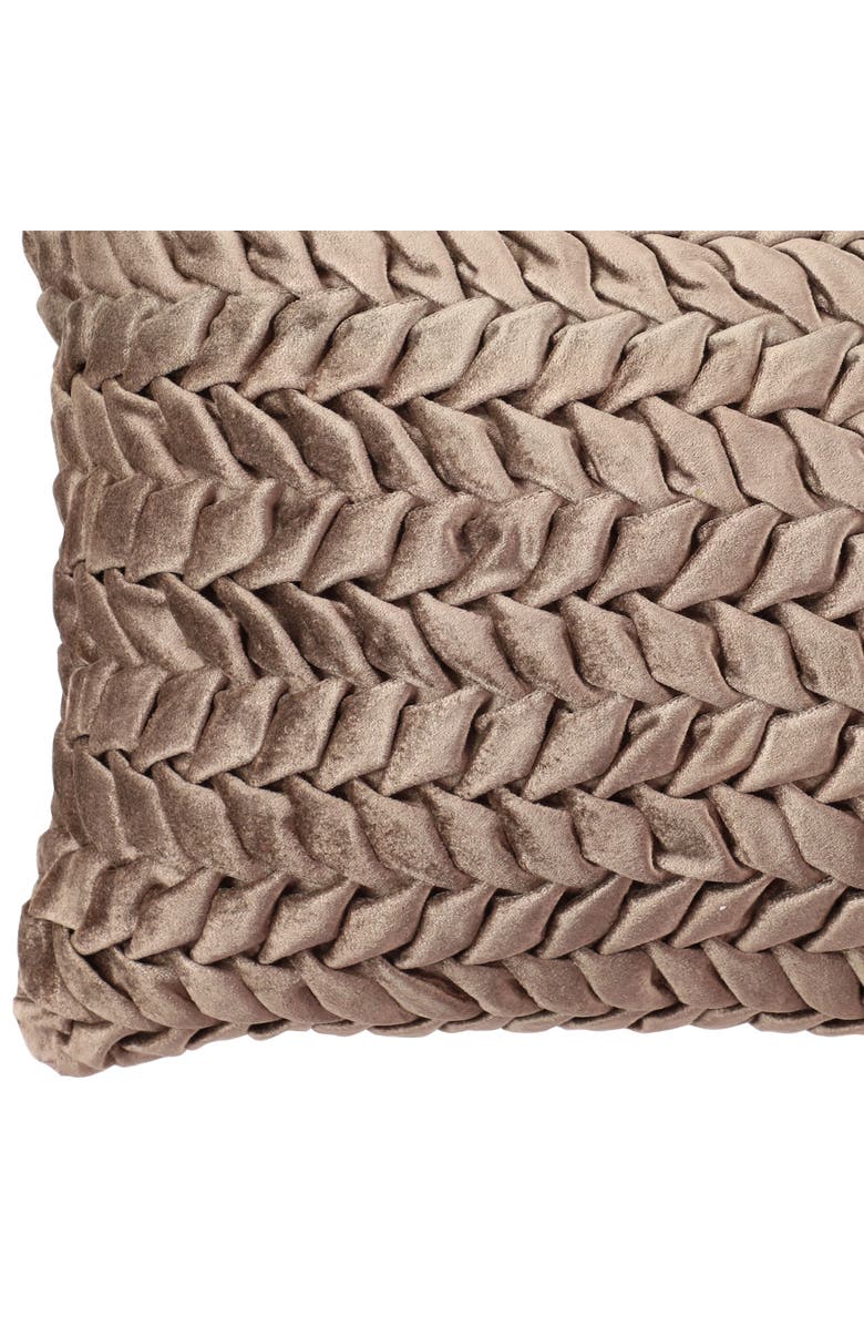 UMA Beige Velvet Square Decorative Throw Pillow with Smocked Braid Pattern, Alternate, color, 