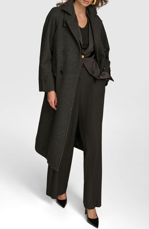 Donna Karan New York Convertible Collar Double Breasted Wool Blend Coat In Black