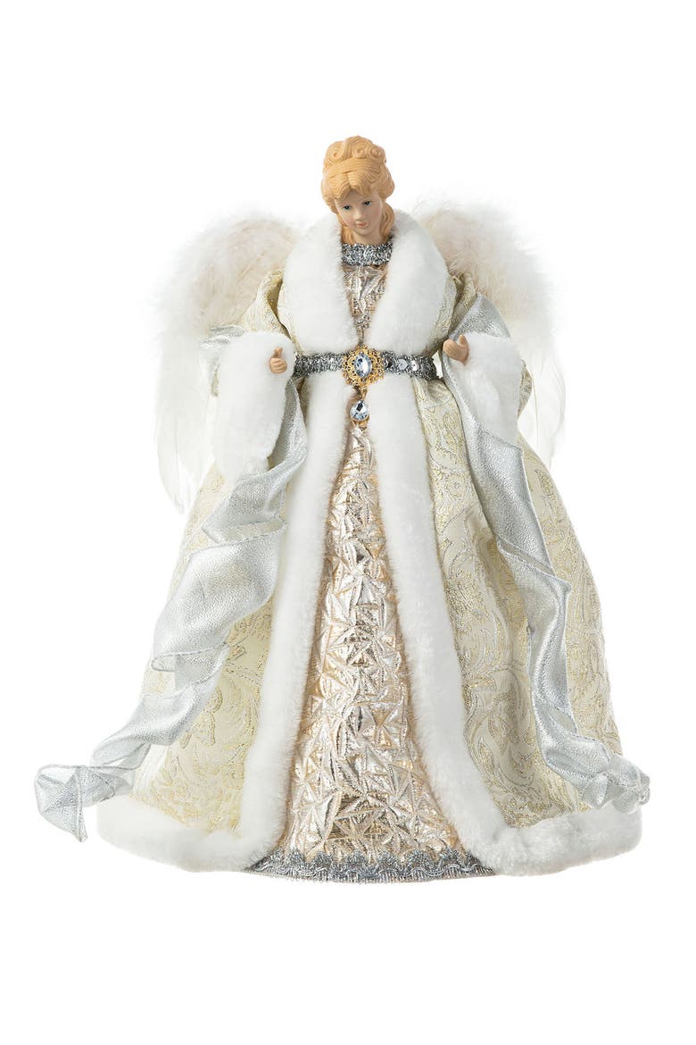 16"H Faux Fur Christmas Angel Tree Top, Main, color, White
