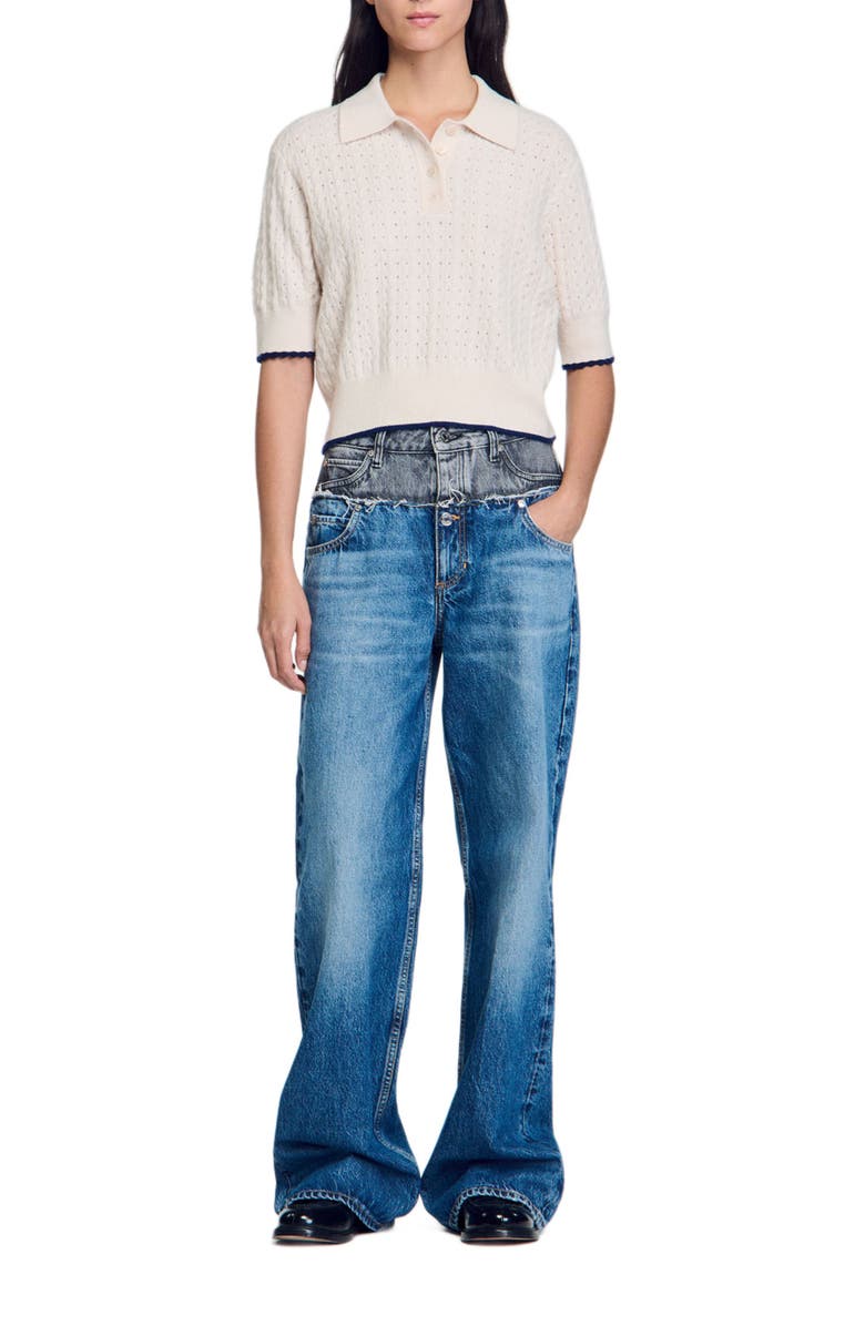 SANDRO Contrasting piping cropped sweater, Alternate, color, 