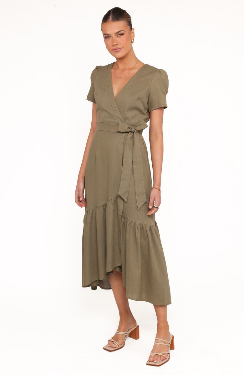 Petal & Pup Leontine Wrap Midi Dress, Alternate, color, Olive