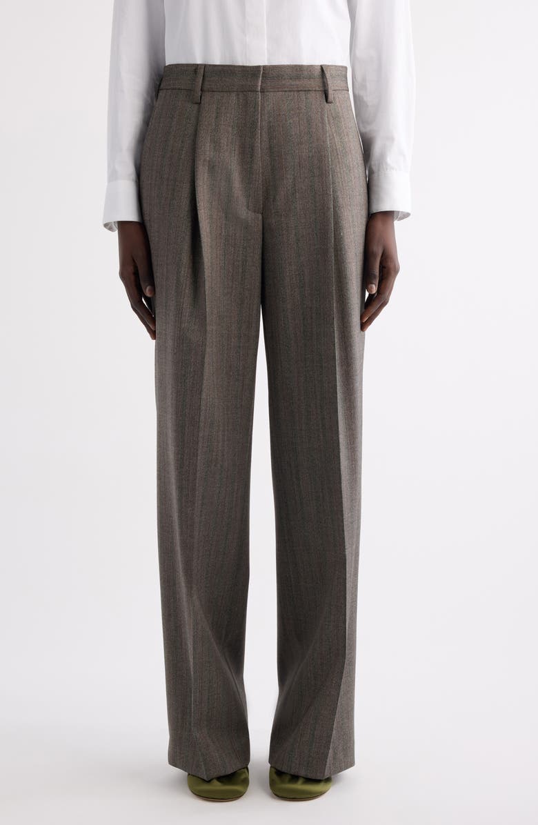 Dries Van Noten Portias Pleated Wool Pants, Main, color, Grey Melange