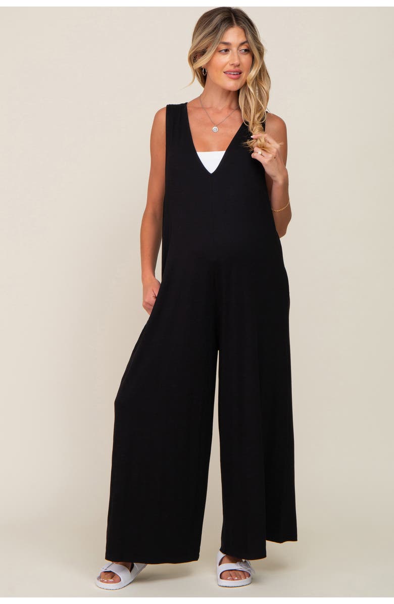 PinkBlush Deep V Sleeveless Wide Leg Jumpsuit, Main, color, Black