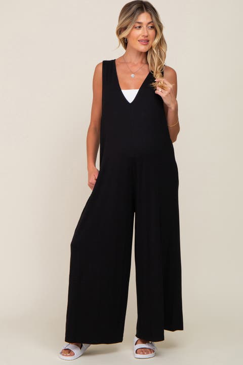 Deep V Sleeveless Wide Leg Jumpsuit