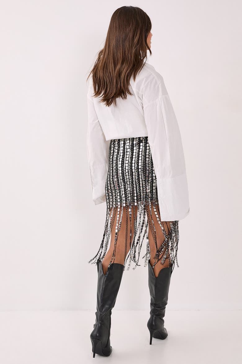Beaded Tassel Mini Skirt, Alternate, color, Black