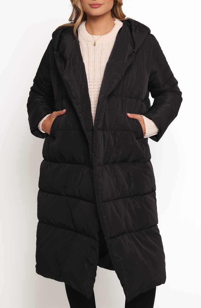 Petal & Pup Averie Hooded Longline Puffer Coat, Alternate, color, Black