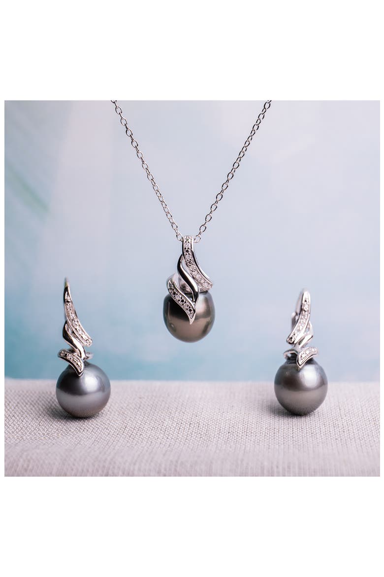 Black Cultured Freshwater Pearl & Diamond Pendant Necklace & Drop Earrings Set, Alternate, color, BLACK
