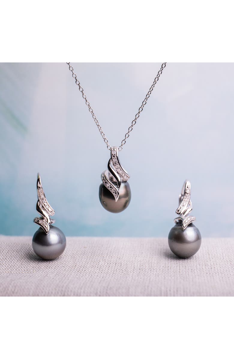 DELMAR Black Cultured Freshwater Pearl & Diamond Pendant Necklace & Drop Earrings Set, Alternate, color, Black