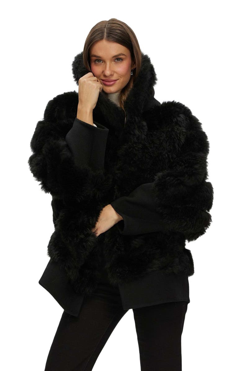 GORSKI Cashmere Goat Diagonal Pattern Parka, Alternate, color, Black