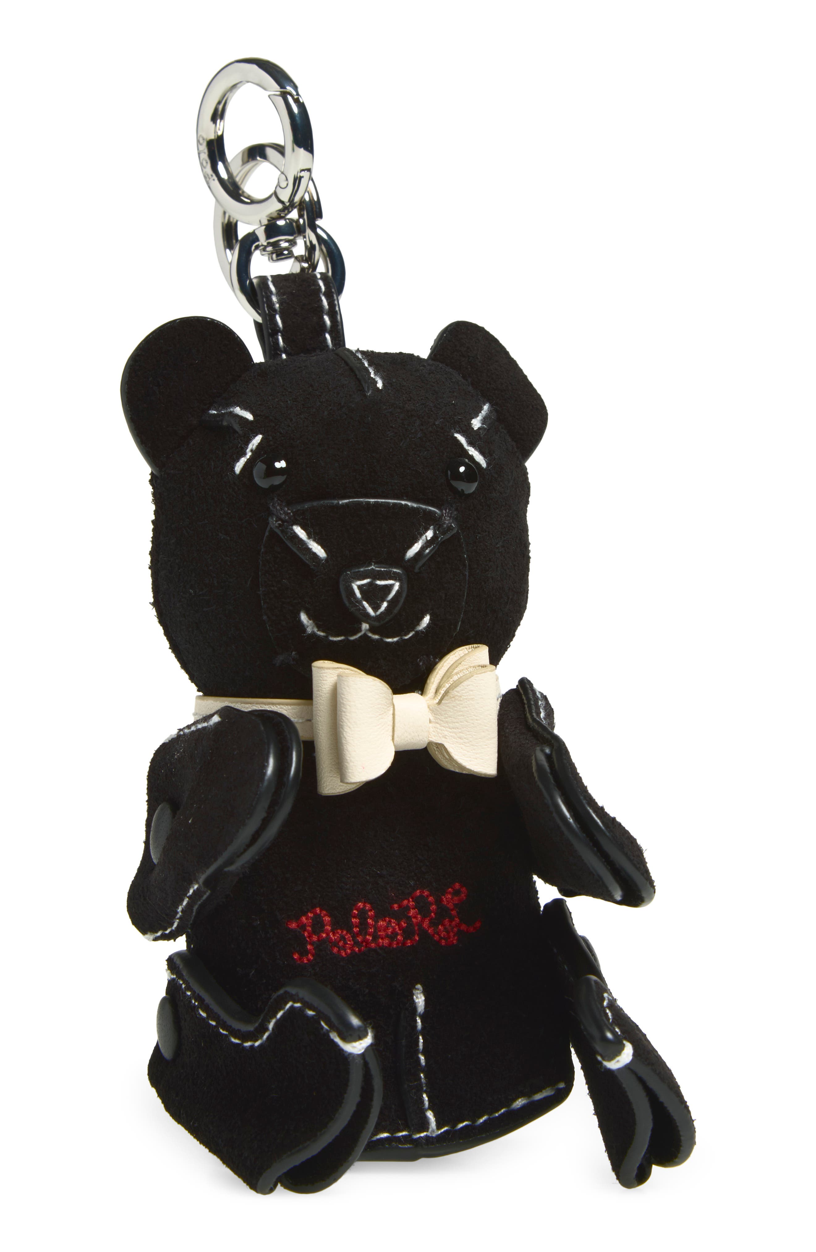 Polo Bear Suede Bag Charm, Main, color, BLACK