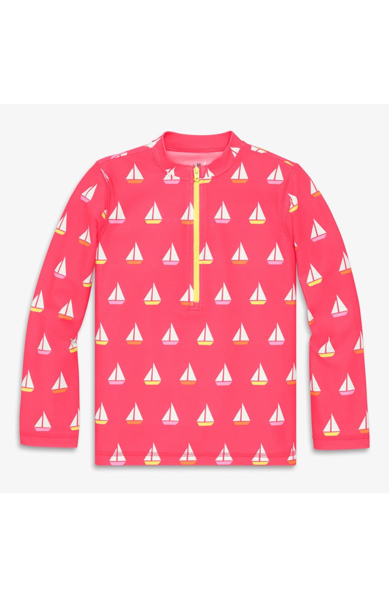 Primary Kids Half-Zip Rash Guard, Main, color, Bright Azalea Sailboats