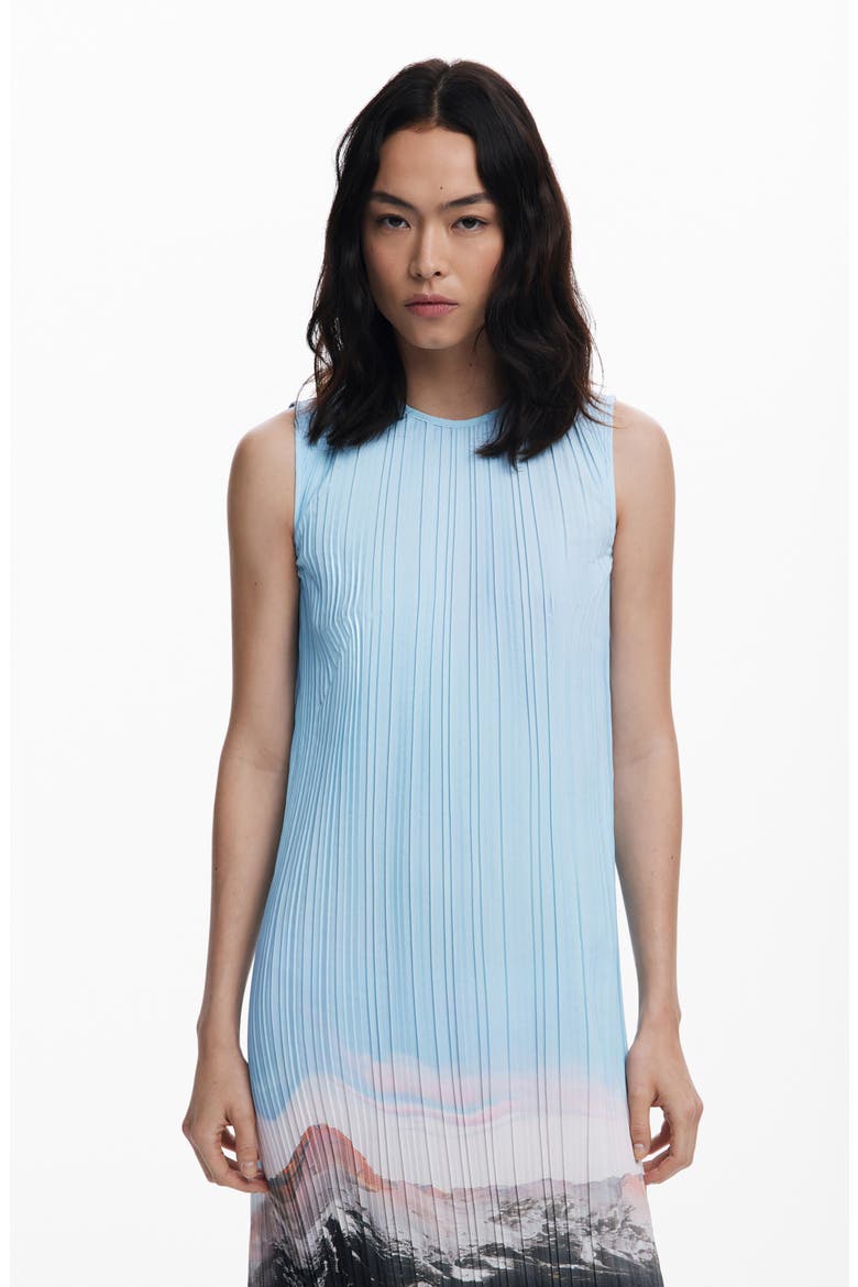 Landscape Plissé Shift Midi Dress, Alternate, color, LIGHT BLUE